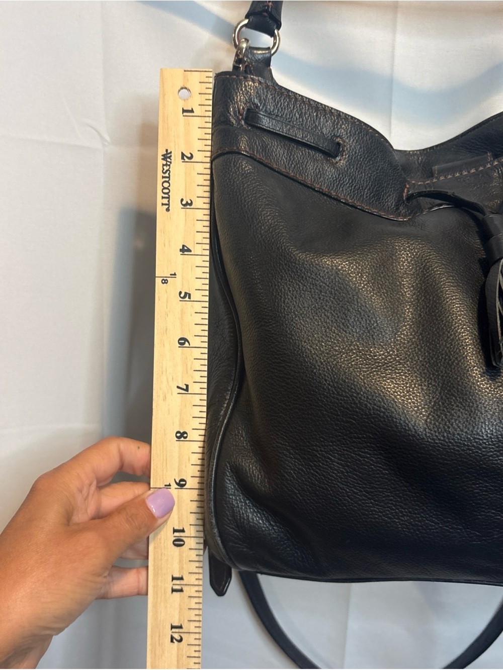 Cole Haan Black Leather Tassel Shoulder Bag - Picture 14 of 15